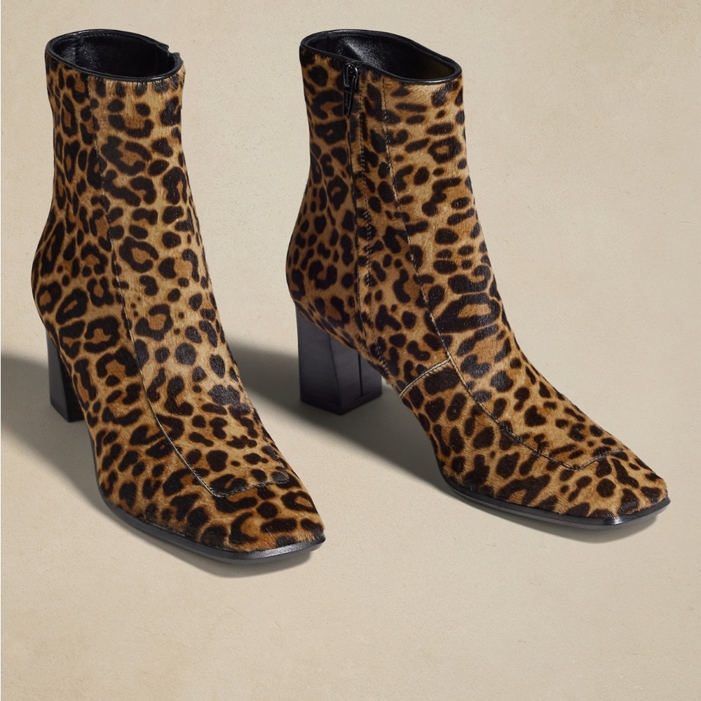 ⭐️❤️Banana Republic calf hair Leopard print Lucca leather ankle boots - Picture 4 of 6